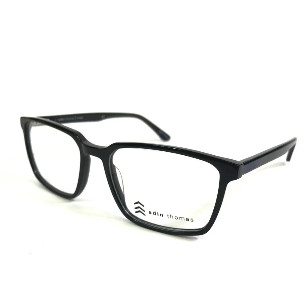 Adin Thomas Eyeglasses Frames AT-514 C1 Shiny Black Rectangle Full Rim 55-17-148